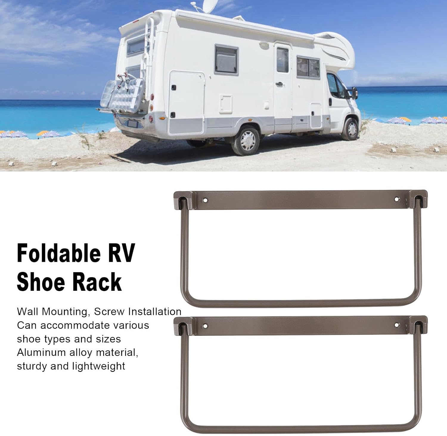 aqxreight Foldable RV Shoe Rack Wall Mounted, Aluminum Alloy Space Saving Organizer, Hanging Shoe Storage Shelf for RV, Travel Trailer, Yacht - Pair of Shoe Holders for All Types of