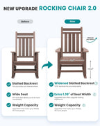 SERWALL Outdoor Rocking Chair Set of 2, HDPE Rocking Chair for Adults, All Weather Porch Rocker for Lawn Garden, Unique Color Matching Each Chair Varies, Multi-Tone Brown