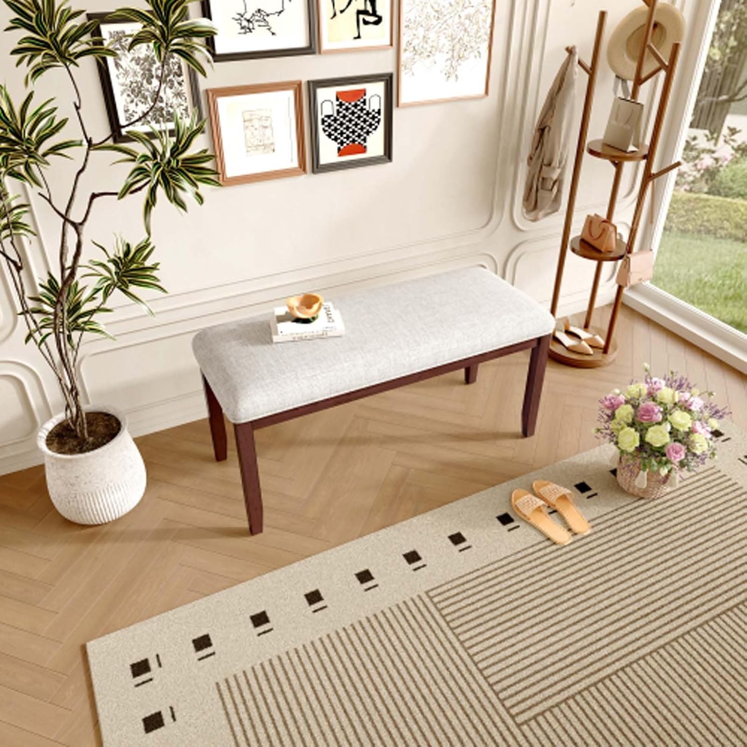 Indoor Upholstered Bench Padded Seat Sturdy Wood Frame Home Seating Furniture for Living Room Bedroom Entryway Kitchen Daily Use Comfort Durable Fabric Simple Assembly