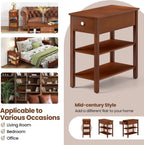 Giantex Narrow End Table Set of 2, Farmhouse Side Tables with Drawer & Storage Shelves, Wood Sofa Side Tables, 3-Tier Nightstands for Small Space, Living Room, Bedroom, 23.5"L x 12"W x 24.5"H, Brown