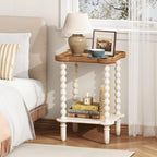 Function Home Square Side Table, 2 Tier Farmhouse End Table with Open Shelf, 17.7" French Country Nightstand for Living Room Bedroom Small Space, Handcraft Natural Tray Top & Vintage White Spindle Leg