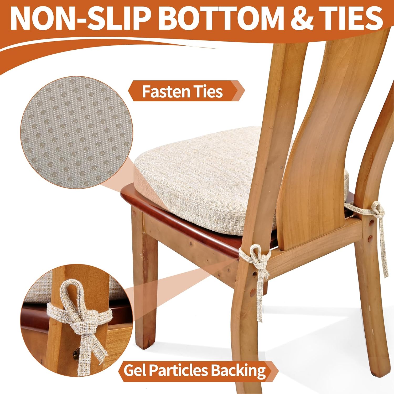 SINOSSO Thickened 2.5" Dining Chair Cushion, Soft Blended High Density Support Foam Kitchen Seat Cushion with Ties, U-Shaped Non-Slip Indoor Chair Pad, 16.5" x 16", 1 PCS, Beige