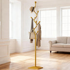 Gold coat rack,Coat Tree Freestanding heavy duty with 8 Hooks and Sturdy Metal Base for Coat Hats Purses,Tree-shaped Coat Stand for Entryway,Bedroom