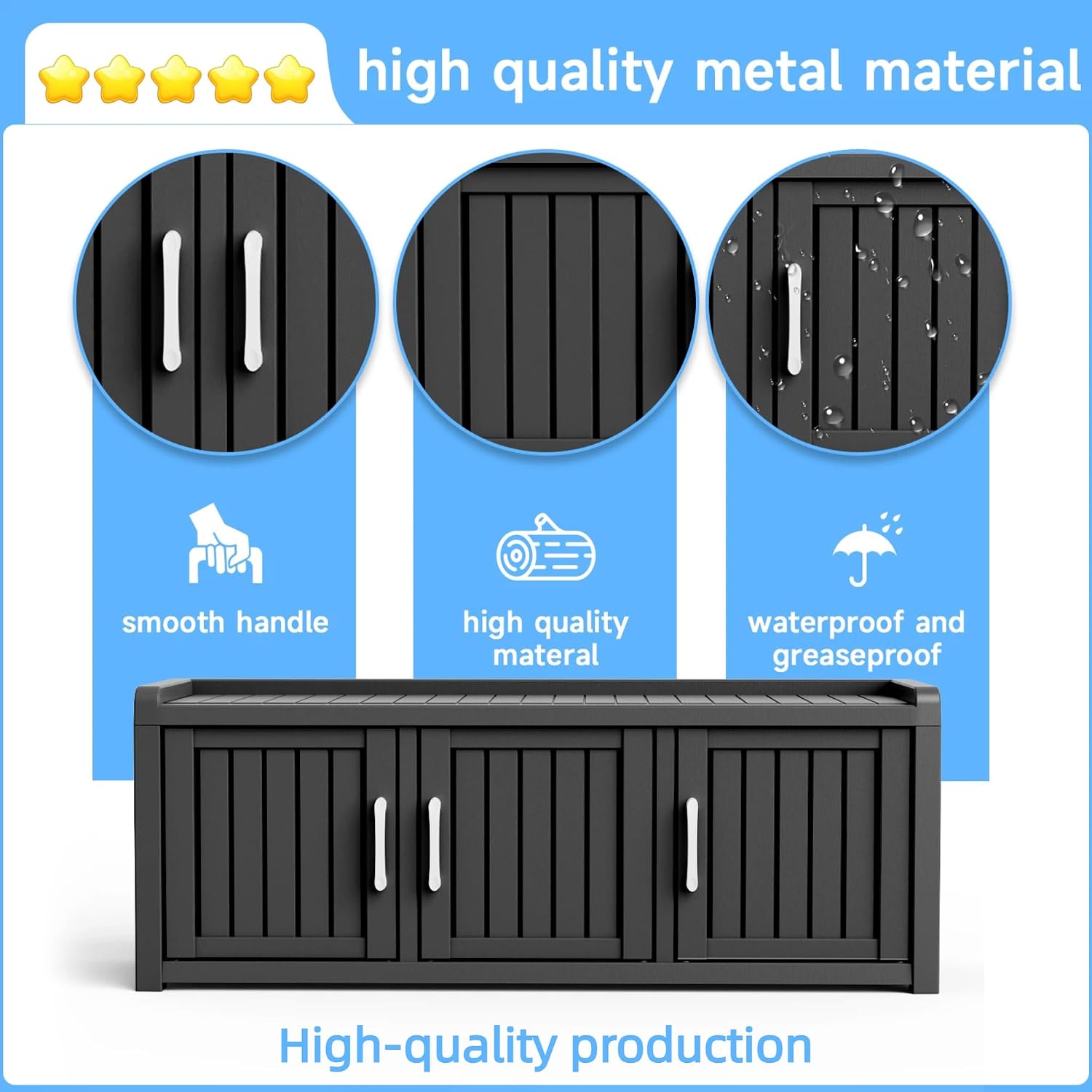 3 Doors Shoe Bench, Waterproof & UV-Resistant, Resin Shoe Cabinet Indoor & Outdoor Use, Entryway Bench with Adjustable Shelves & Hidden Storage Space for Bedroom, Hallway, Black