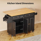Aiho Kitchen Island Cart with Folding Drop Leaf, 52" Width Mobile Carts with Storage Cabinet, Rolling Kitchen Table with Spice Rack, Towel Rack, and Drawer, Black