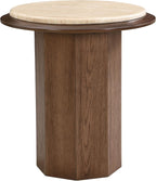 Travertine Top Walnut End Table