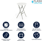 Flash Furniture Elon 32' Round Folding Bar Height Table for Parties and Commercial Events, Indoor/Outdoor Plastic Tall Round Table, White