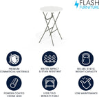 Flash Furniture Elon 32' Round Folding Bar Height Table for Parties and Commercial Events, Indoor/Outdoor Plastic Tall Round Table, White