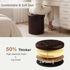 CAROLMADE Round Storage Ottoman,PU Leather Folding Footrest Stool with Thicker Foam Padded Seat,Versatile Vanity Stool for Living Room,Bedroom or Dorm,Brown