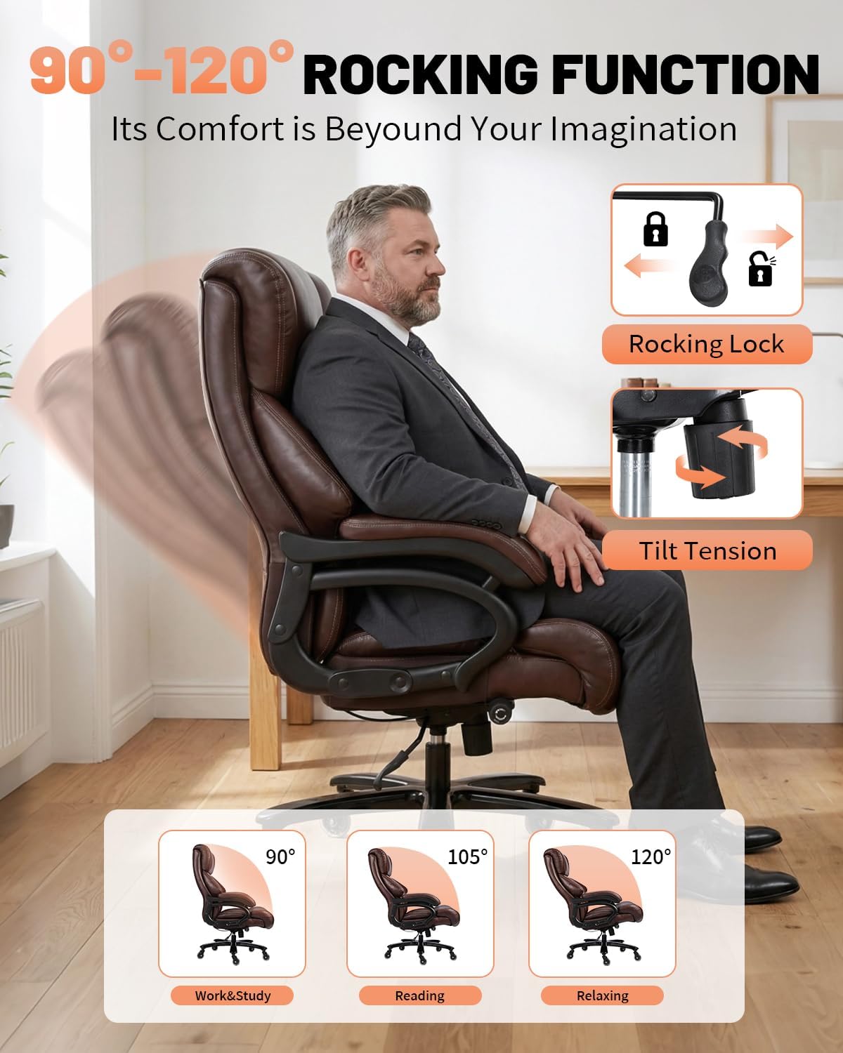 800lbs Executive Chairs, Executive Desk Chairs with Adjustable Lumbar Support, Office Chair for Heavy People, Heavy Duty Office Chair with Quiet Rubber Wheel and Extra Wide seat