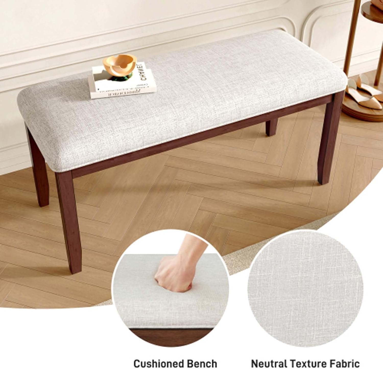 Padded Seating Bench Fabric Upholstered Stable Support Household Furniture Multi Space Use Quick Assembly Daily Durability Comfortable Resting Spot Extra Seating