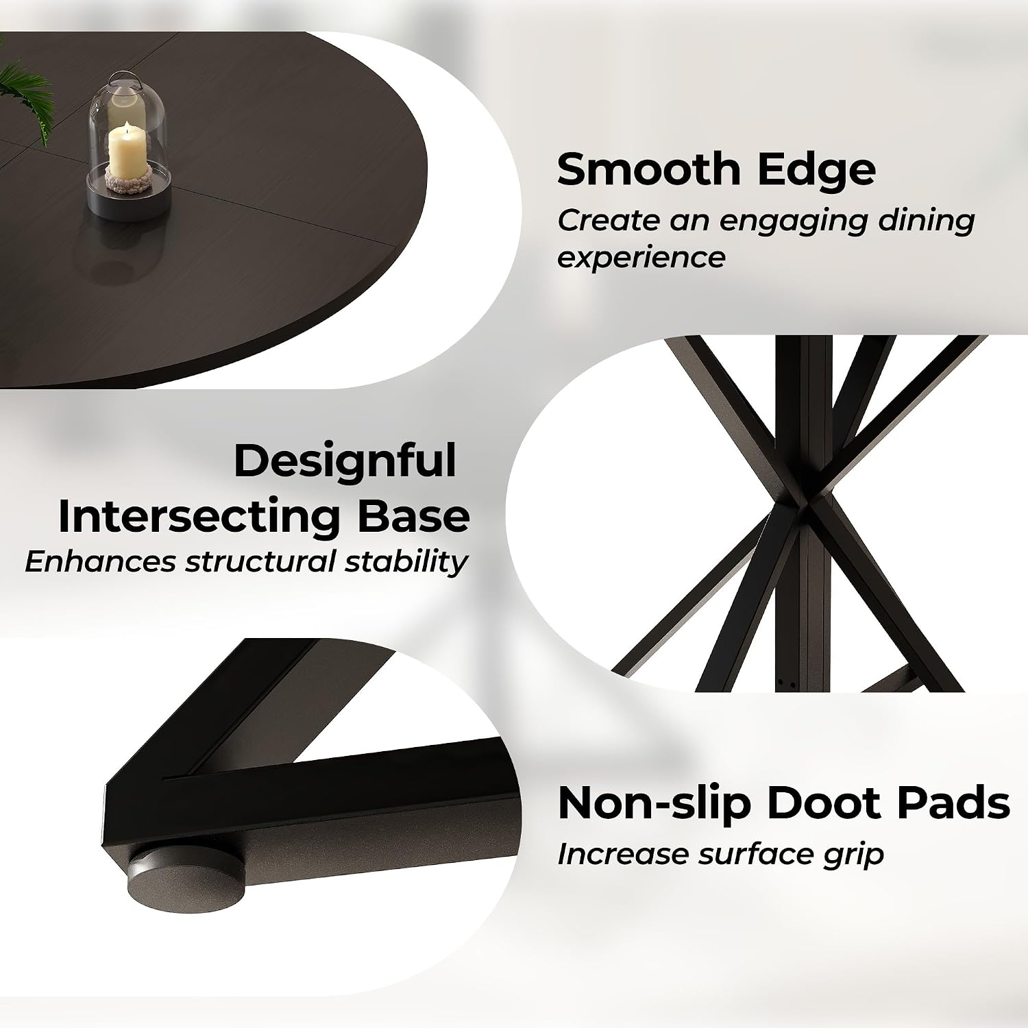 GarveeHome 47 Inch Round Dining Table for 4, Circle Kitchen Table with Pedestal Base, Farmhouse Wooden Dining Table for Small Spaces, Kitchen & Dining Room, Living Room（Black/Only Table）