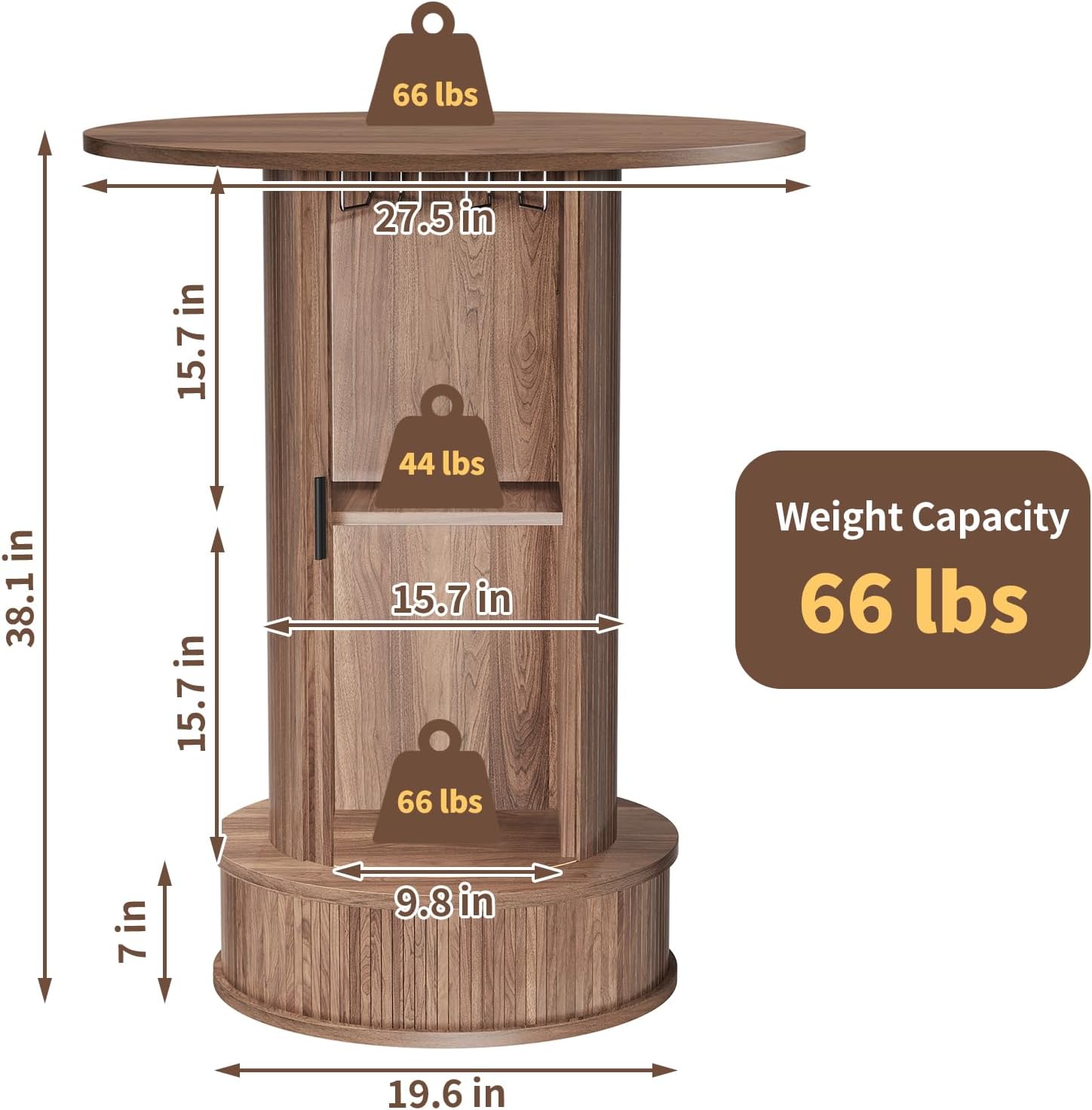 Round Bar Table with 2-Tier Hidden Storage, 38.1" H Pub Table with Footrest, Modern Rustic Bar Height Bistro Cocktail Table for Kitchen,Dining Room,Coffee Bar,Small Space