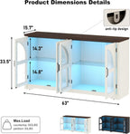 63 Inch Sideboard Buffet Cabinet,Modern Arched Buffet with Led Lights and Glass Doors,Kitchen Buffet Cabinet with Storage Large Curved Cabinets w/Adjustable Shelves for Living Room,Kitchen,White