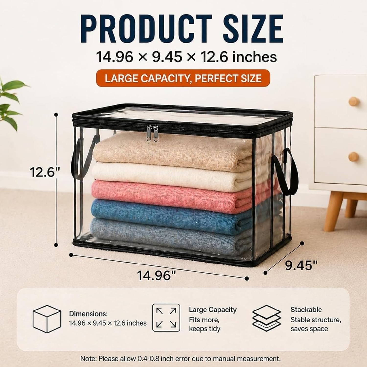 Stuffed Storage Pvc Organizer Bag Doll Storage Container Waterproof, Large Heavy Duty Thick Plastic Clear Storage, Large Clear Thick Plastic Storage Box with Hinged Lid for Clothes (black*4)
