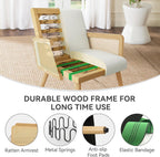 Nebuaegis Accent Chair with Rattan Arms, Living Room Chairs with Wood Legs, Modern Armchair for Bedroom, Lounge Chair Indoor for Reading Room Kitchen Beige