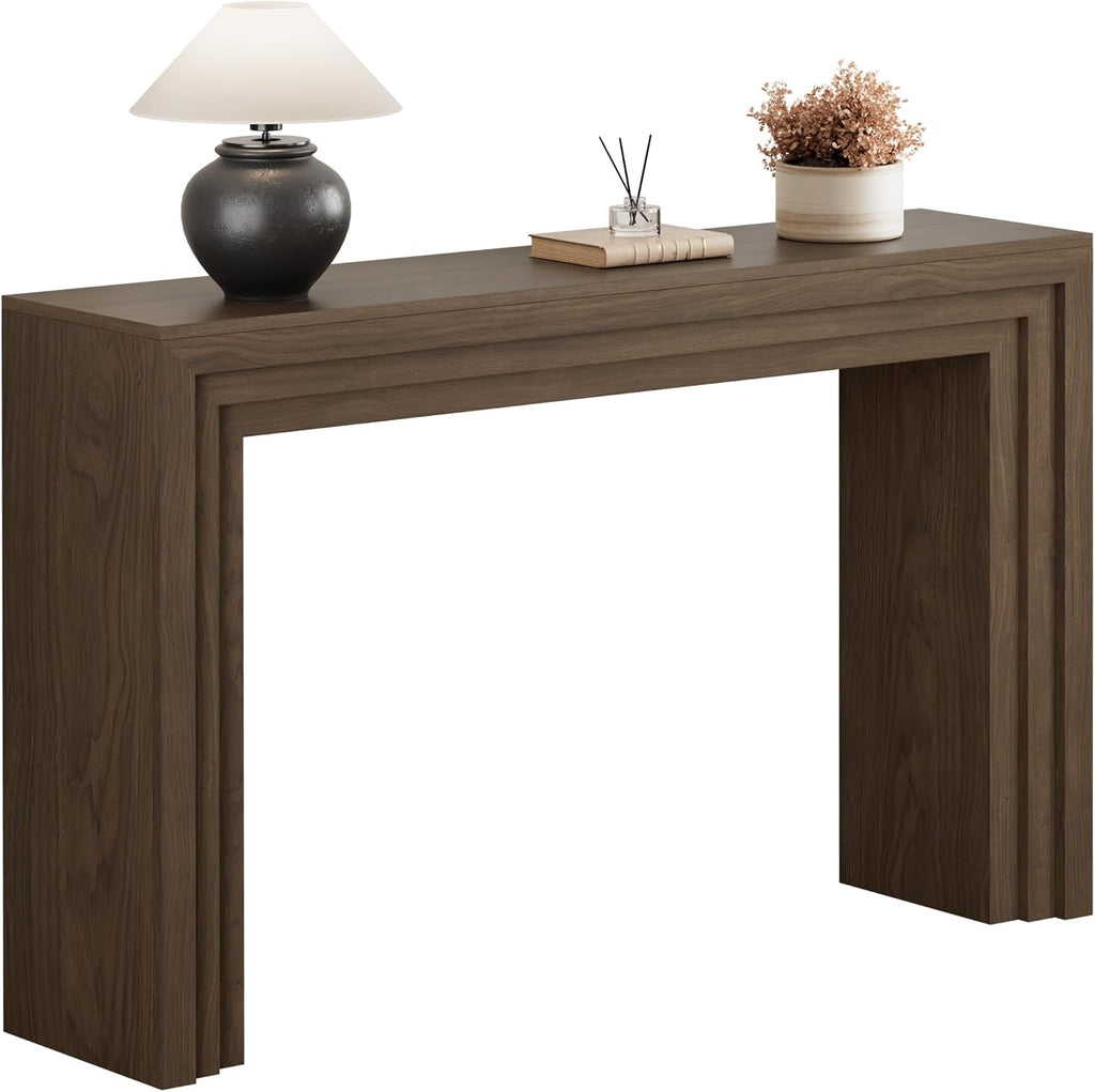 Lulive Console Table for Entryway, 43 Inch Step Design Sofa Table | 11.8"D step console supports up to 110 lb, with anti-tip kit and labeled parts for about 40-minute assembly.