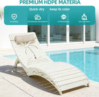 Folding in Pool Lounge Chair Set of 2, HDPE Fade Resistant Patio Chaise Sun Tanning Lounge Chairs, Ledge Lounger for Easy Carry, Palm Pattern for Beach Backyard Poolside Deck Wading Area White