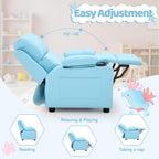 Korser Kids Recliner Chair, PU Leather Toddler Recliner with Cup Holder, Kid Recliner Sofa with Footrest, Push Back Child Reclining Chair with Side Pockets for Children Boys Girls Room, Blue