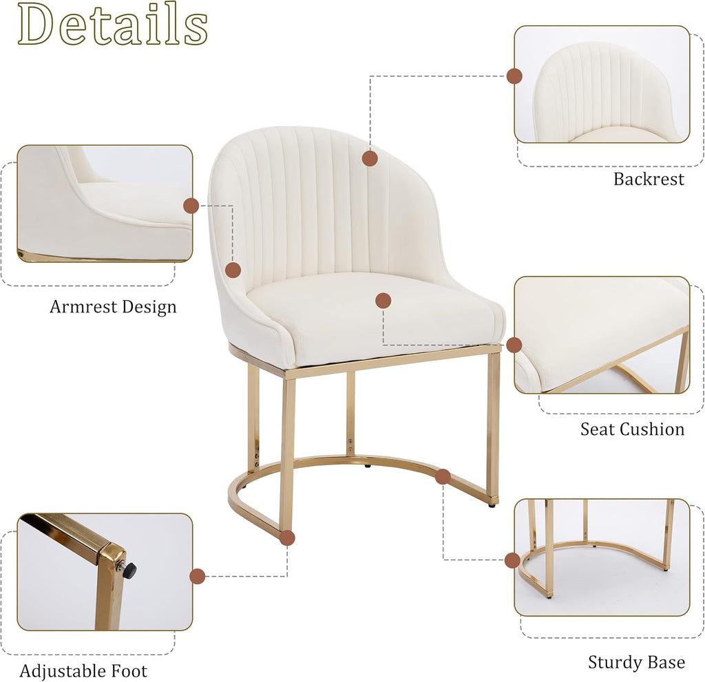 Velvet Dining Chairs Set of 4, Upholstered Dining Room Chairs with Golden Metal Legs, Modern Kitchen Side Chairs Reading Chair (Golden - Beige, Set of 4)