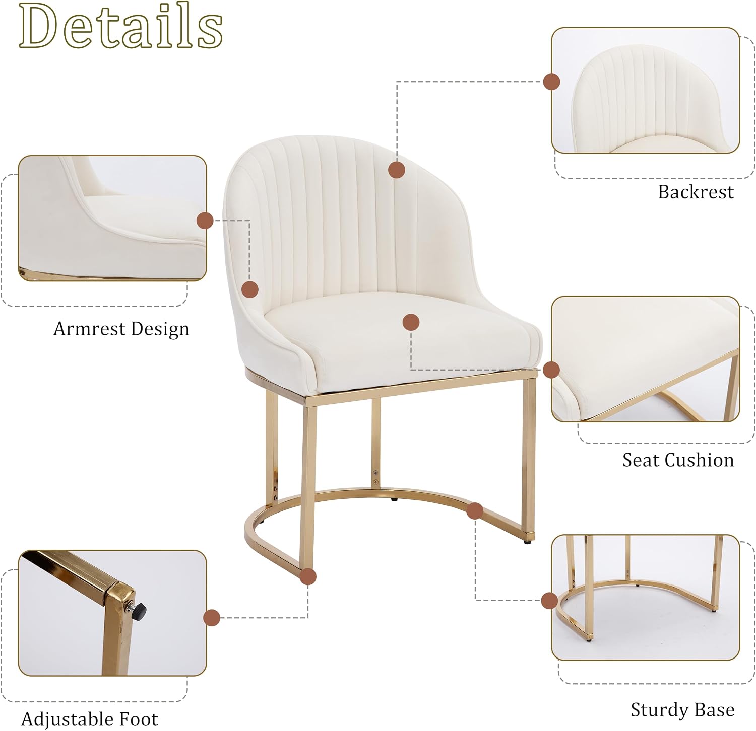 Velvet Dining Chairs Set of 4, Upholstered Dining Room Chairs with Golden Metal Legs, Modern Kitchen Side Chairs Reading Chair (Golden - Beige, Set of 4)