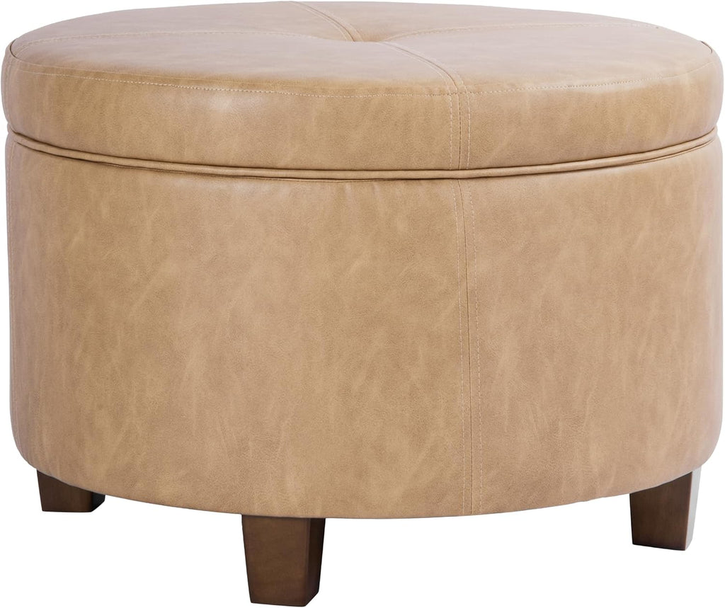 HomePop 24" Large Leatherette Storage Ottoman - Sand Faux Leather