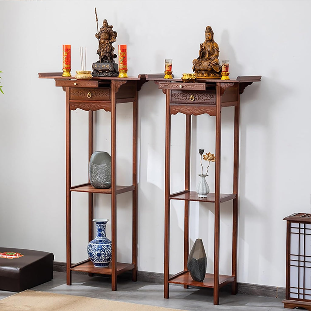 Personal Shrine Altar Table with Storage, Bamboo Meditation Altar Cabniat, Chinese Cabinet Offering Table Buddha Niche, for Living Room, Bedroom, Office(59cm/23.2in)