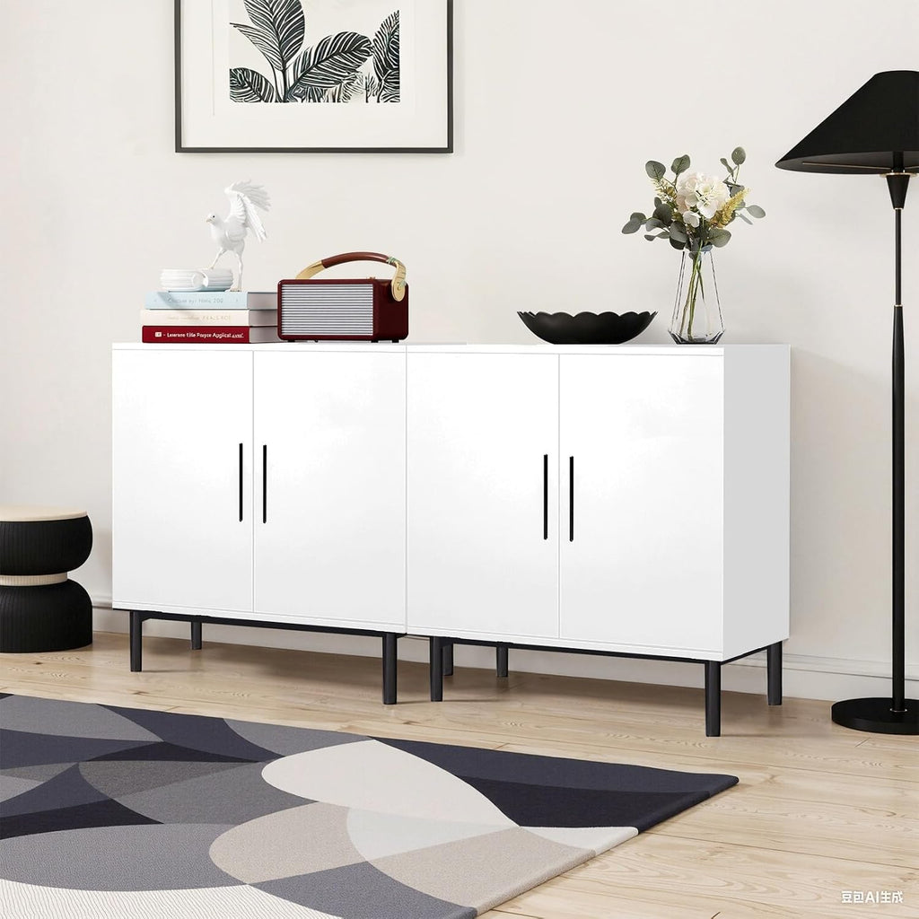 COMHOMA Sideboard Buffet Cabinet with Storage, Modern Wood Versatile Coffee Bar Console Table for Living Room Kitchen, Dining Room, Hallway, White-1 Pack