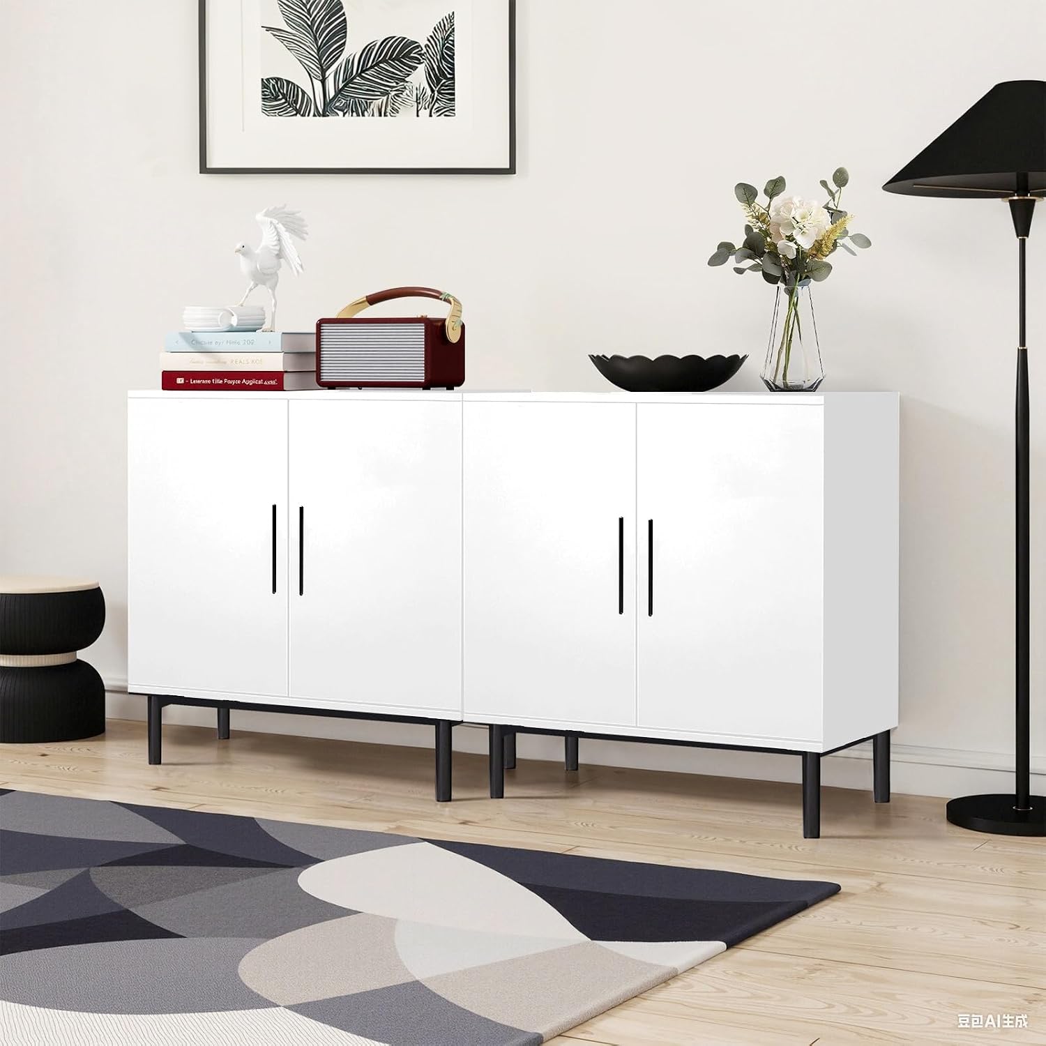 COMHOMA Sideboard Buffet Cabinet with Storage, Modern Wood Versatile Coffee Bar Console Table for Living Room Kitchen, Dining Room, Hallway, White-1 Pack