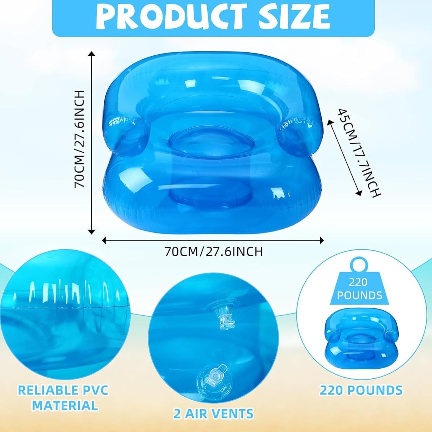 Pool Floats – Ergonomic Kids Camping Chair, Waterproof Outdoor Inflatable Lounger | Comfortable Seating 220 Pounds Load Capacity, Portable Travel Seat for Beach Trips, Outdoor Adventures, Family Picni