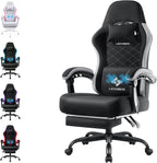 LEMBERI Gaming Chair, Fabric Big and Tall Video Game Chair with Footrest, Massage Lumbar Support, Racing Style Ergonomic Computer Gamer Chair with Adjustable Headrest (Gray)