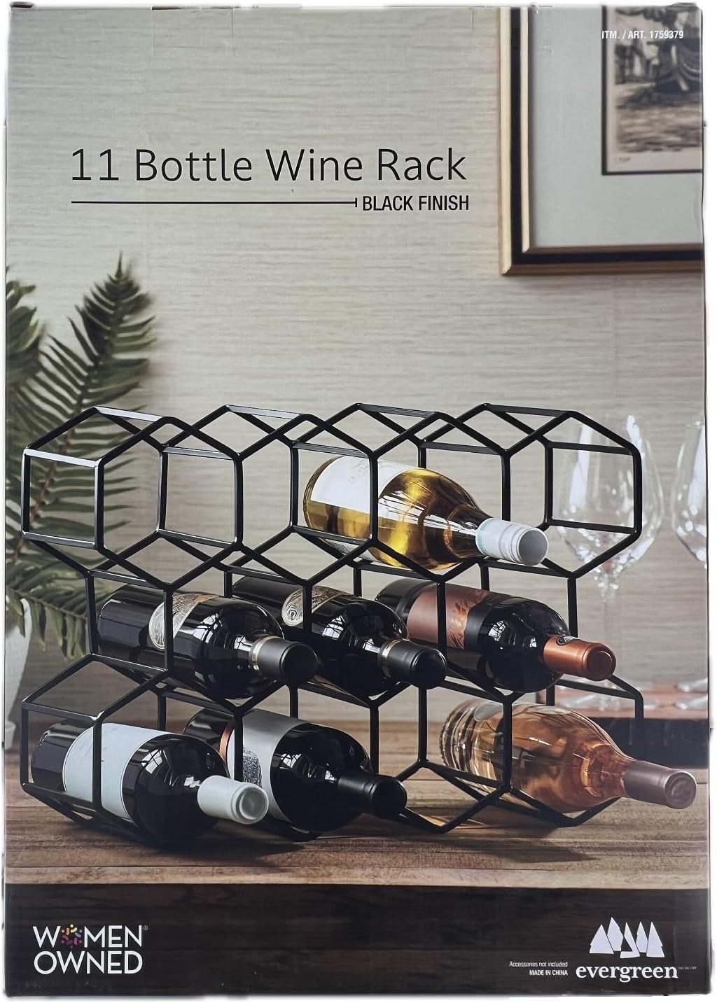 Evergreen Wine Rack, 11 Bottle Capacity, Black