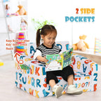 COSTWAY Kids Sofa, 2-in-1 Convertible Sofa to Lounger for Children with Side Storage Pocket, Flip Open Couch with Cut Patterns, Lightweight Toddler Furniture for Boys Girls (Alphabet)