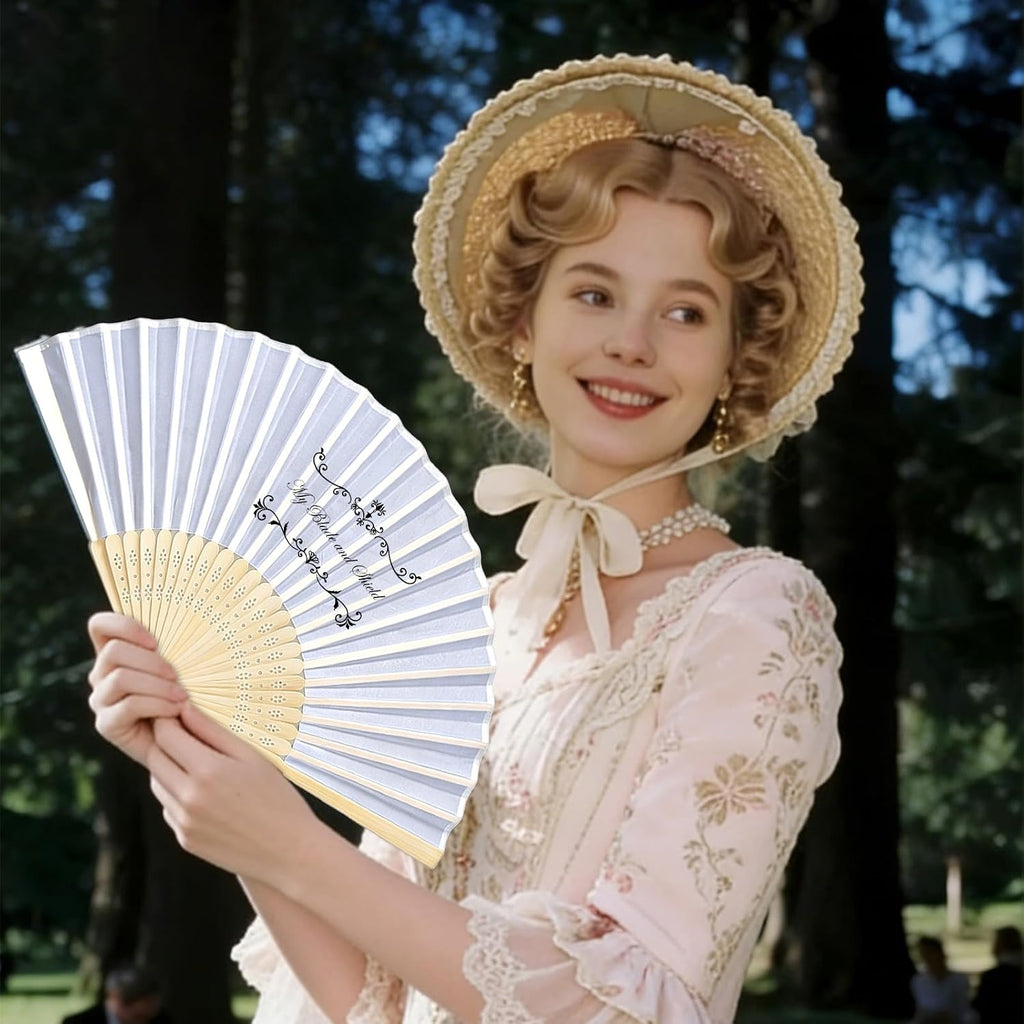30Ps Personalized Wedding Fans for Guests, Custom Name/Date Fabric with Engraved Wooden Handle, Unique Bridal Shower, Birthday & Graduation Party Favors (Fan Cloth)