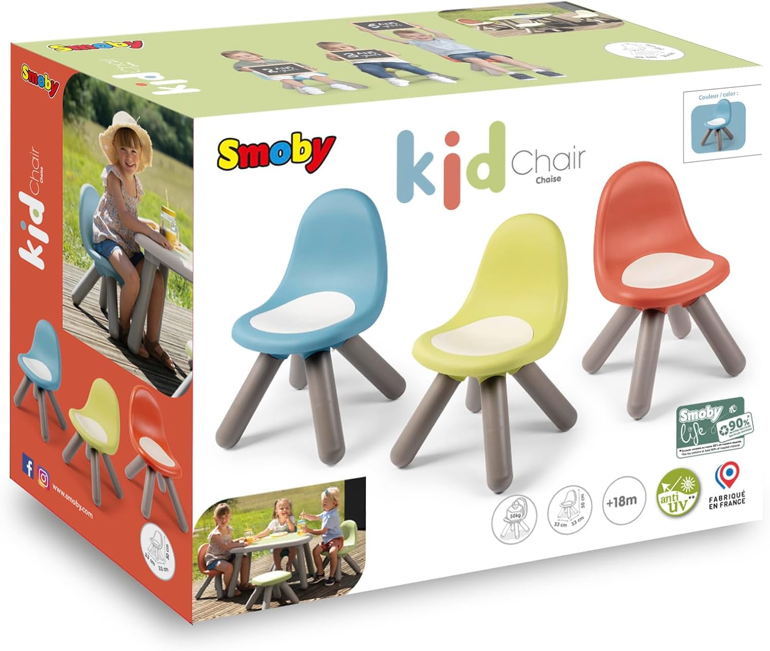 Smoby Life - Children's chair in blue - Indoor and outdoor use - Anti-UV coating - Recycled material - From 18 months - Made in France