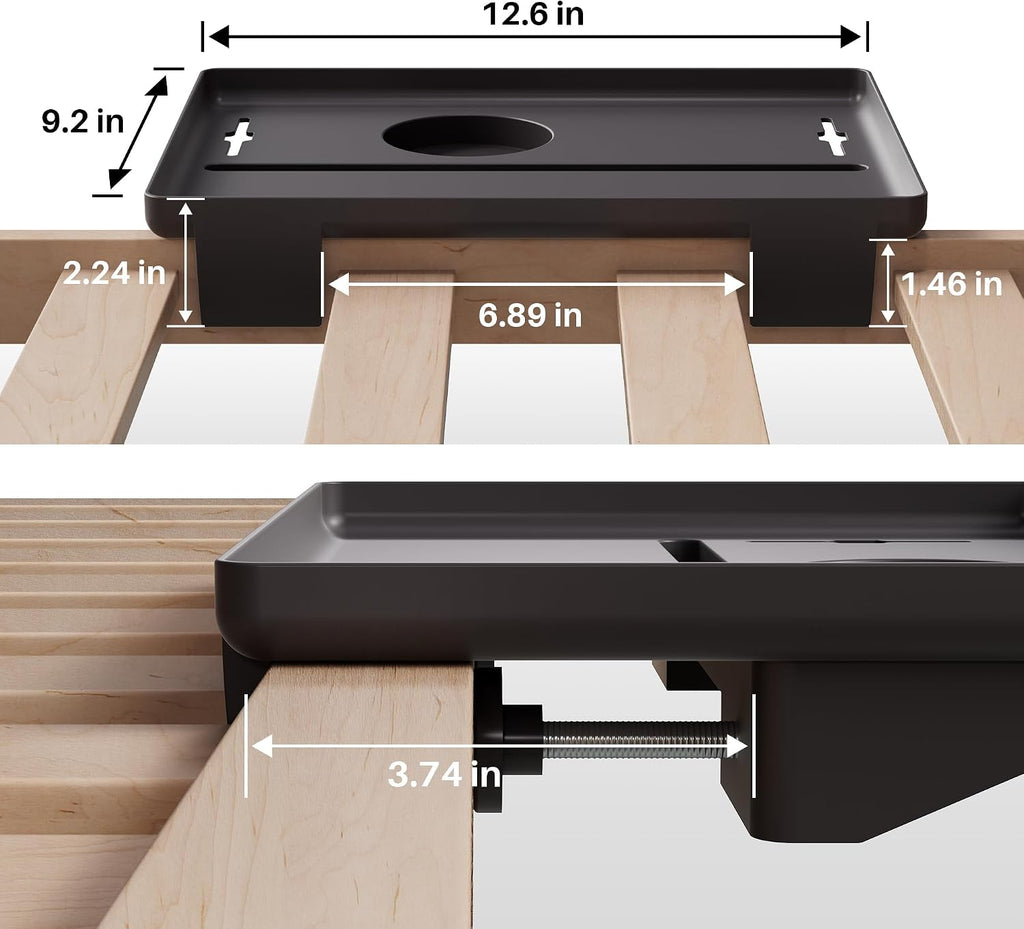 JOYMOOP Clip-On Bedside Shelf for Bunk Beds, Dorm Room Essentials, Bedside Caddy, No-Tool Install Bed Side Table Storage for Loft, Platform Beds, Nightstand Caddy for Phone, Glasses, Book, Black