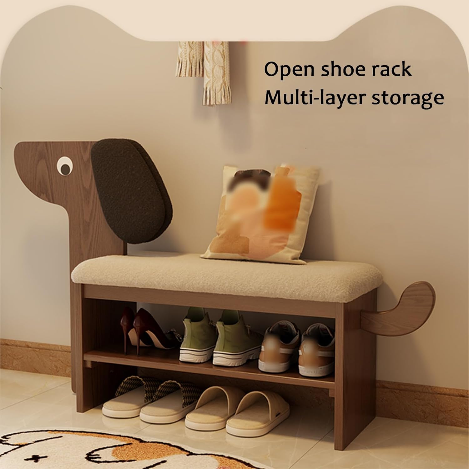 Wooden Shoe Bench with Cushion,shoe changing bench,Comfortable Padded Seat Cushion,shoe changing bench 77/88cm high x 32cm deep,Space Saving Stools,Easy to Assemble(Natural,A-60x42cm/23.6x16.5IN)