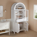 MERITLINE 71" Fluted Arched Pantry Cabinet with Glass Door & Hidden Drawer - Tall Display Storage Cabinet with Adjustable Shelves for Kitchen, Dining Room, Living Room (White)