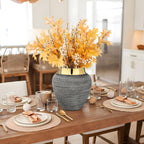 Rustic Ceramic Vase with Gold Rim – 9.4" Decorative Flower Vases for Living Room, Dining Table Centerpiece & Shelf Décor – Modern Farmhouse, Boho & Contemporary Home Accents