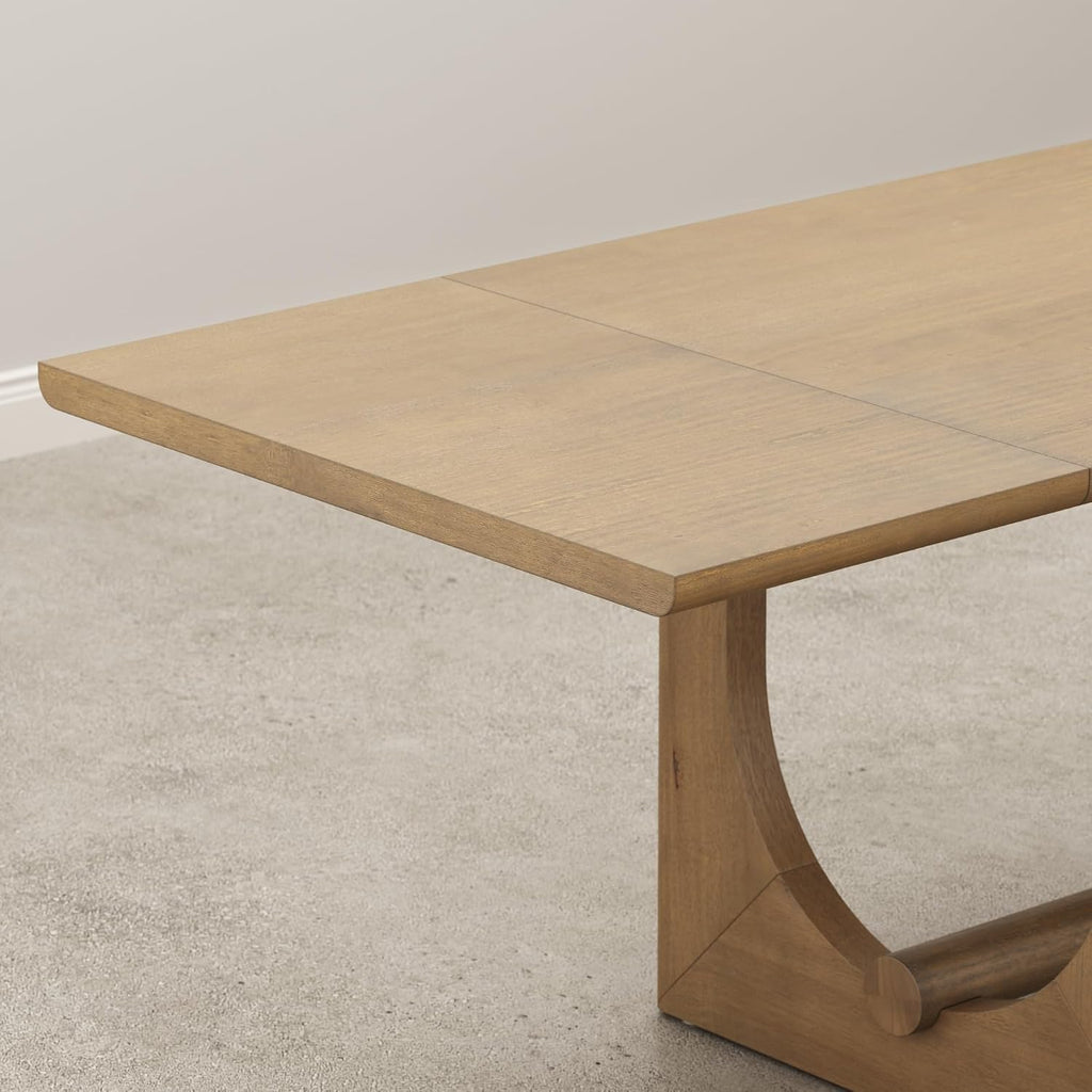 Nathan James Solace Mid Century Modern Extendable Dining Table, Solid Wood Dining Room Table with Leaf Extension, 8-Seater Dining Table Light Brown