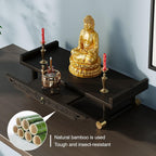 Chinese Personal Buddha Niches Shrine Meditation Table, Bamboo Meditation Altar Table Buddhist Prayer Altar Cabinet for Small Spaces(Brown A,66cm/26in)