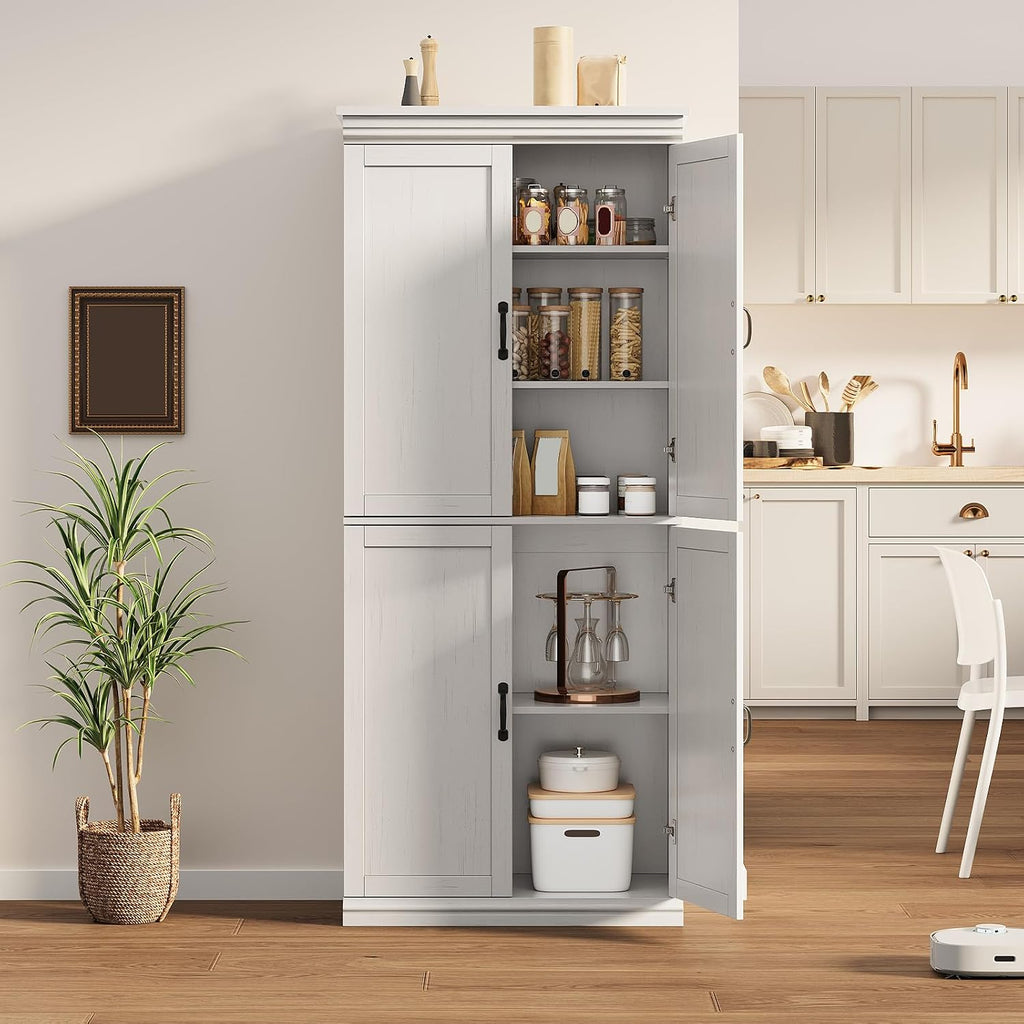 70" Tall Kitchen Pantry Cabinets Pantry Cabinet with 2 Doors and 3 Adjustable Shelves, Freestanding Cupboard, Modern Storage Cabinet for Living Room, Kitchen