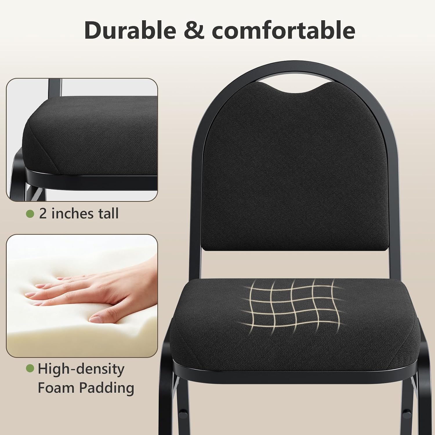 Dining Chairs Set of 4, Assembly-Free Stackable Kitchen Chairs, Modern Fabric Upholstered Chairs with Metal Frame for Living Room/Bedroom/Office/Farmhouse, Black
