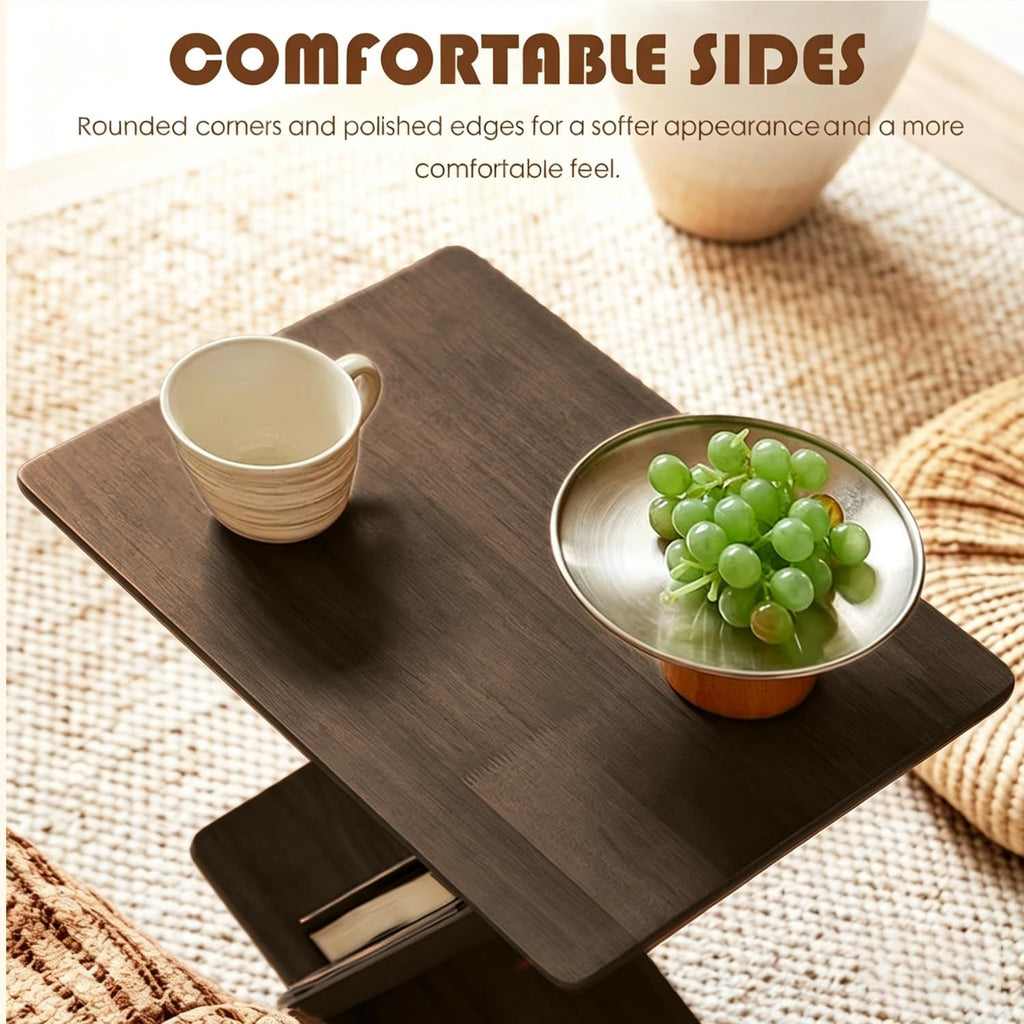 YUNMUARY-C Shaped Couch End Table,Skinny Entryway Table,Modern Wooden Nightstand,11.61 Inches Wide Walnut Slim Side Table for Bedroom,Living Room and Corners,Easy Assembly.