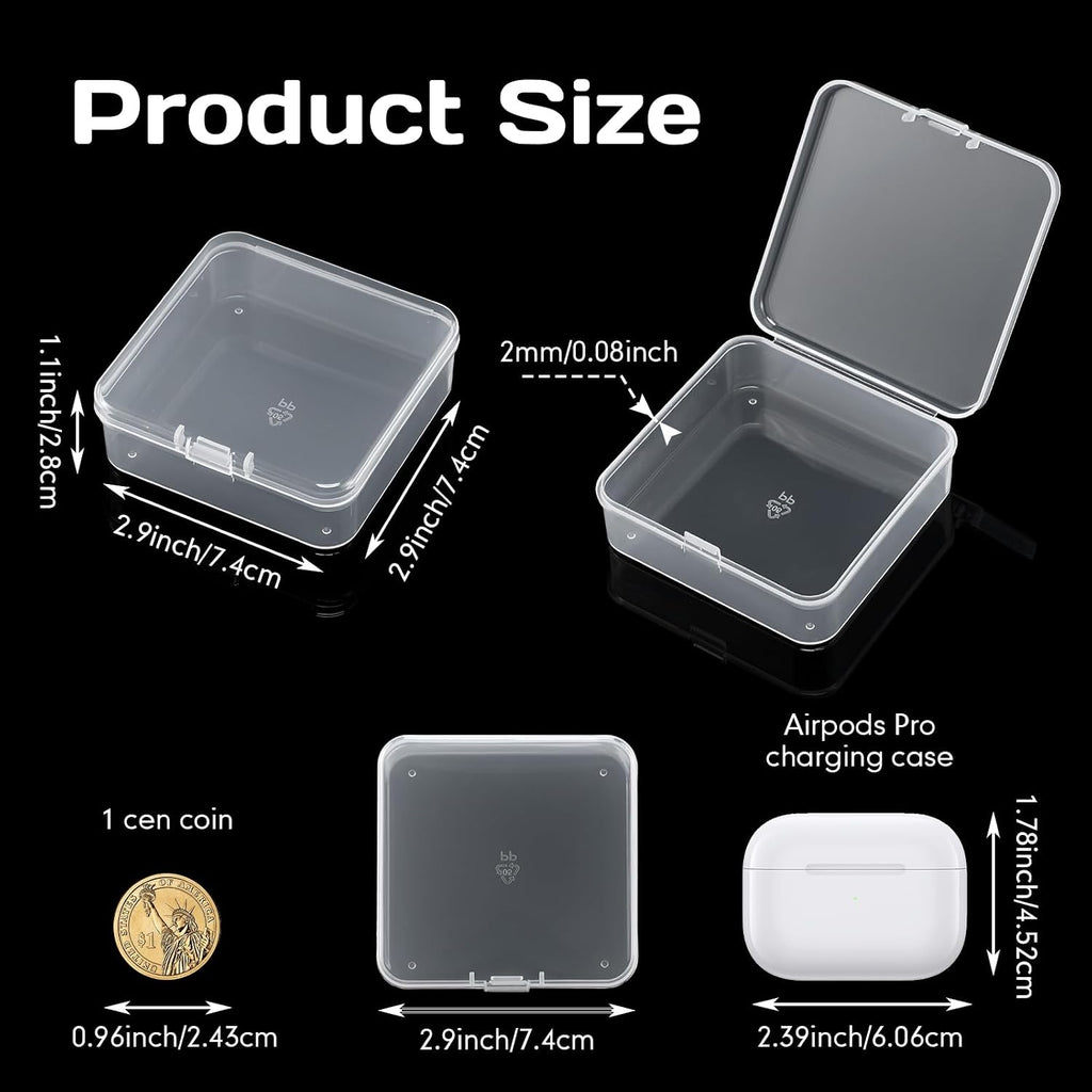 SATINIOR 300 Packs Clear Small Plastic Containers 2.9 X 2.9 X 1 Inches Transparent Storage Box with Hinged Lid in Bulk for Jewelry Hardware Crafts Small Items