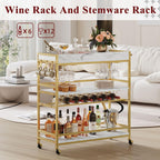 BON AUGURE Bar Cart for The Home, Rolling Home Bar Serving Cart on Wheels, 3 Tier Mobile Liquor Beverage Carts with Wine Rack and Glass Holder (Gold & Marbleized White)