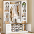 HOOBRO Hall Tree with Bench and Shoe Storage, 51" Entryway Bench with Coat Rack, Farmhouse Entryway Organizer with 5 Hooks, 8 Open Compartments, 9 Shoe Cubbies, for Hallway, White and Walnut WH180MT01