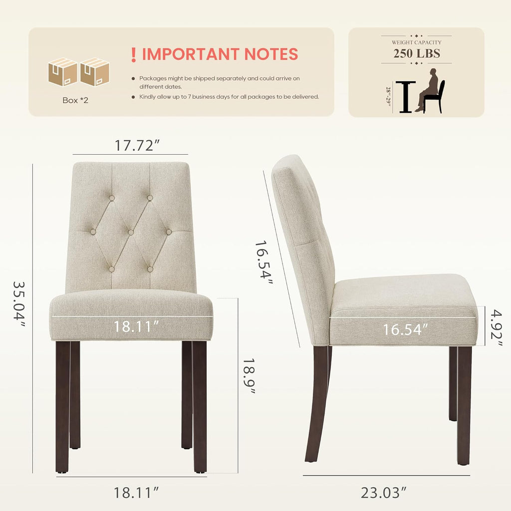 Upholstered Dining Chairs Set of 4 - Modern Parsons Kitchen & Dining Room Chair with Diamond Tufted Back, Solid Wooden Legs for Apartment, Café, Vanity
