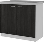2-Piece Kitchen Set (Black/White) – 150cm Wall Cabinet + Utility Sink with Cabinet, Easy-Assemble Interlocking Design