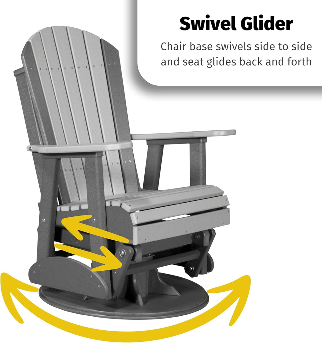 LuxCraft 2' Adirondack Outdoor Swivel Glider Chair, Patio Gliding Rocker, Swiveling Glider Rocking Chair for Outside (Antique Mahogany & Black)